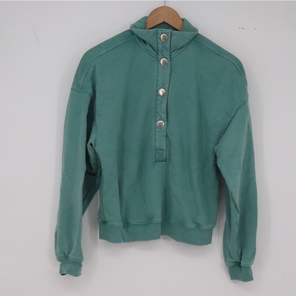 Universal Thread Sweatshirt Womens S Snap Mock Neck Teal Fleece Pullover